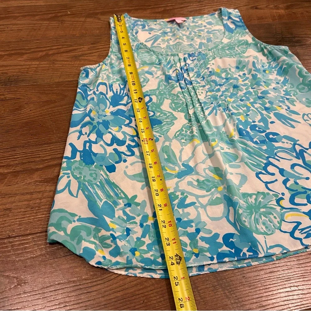 Lilly Pulitzer Dahlia Silk Tank Top Blue/White/Yellow Medium - Picture 3 of 11